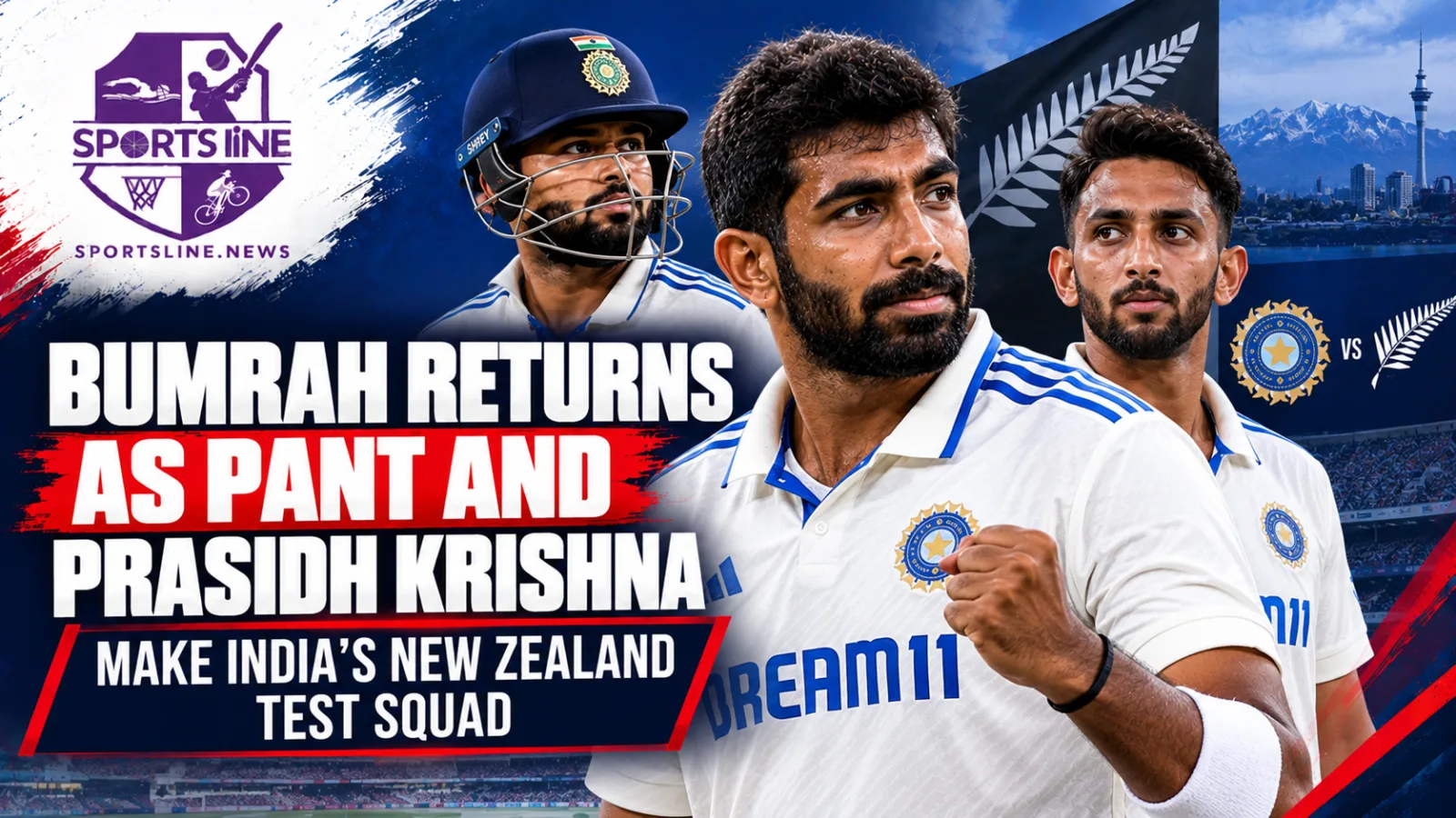 Jasprit Bumrah returns to India’s Test squad for the two-match tour of New Zealand; Rishabh Pant and Prasidh Krishna are subject to fitness clearance.