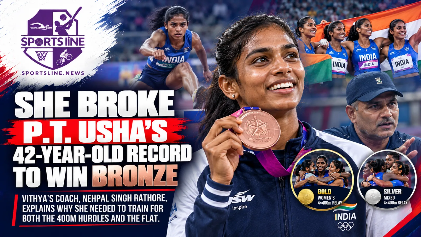 Vithya Ramraj won bronze in the women’s 400m hurdles at the 2026 Asian Games with a national-record time of 54.75 seconds. Photo credit: Needs verification.