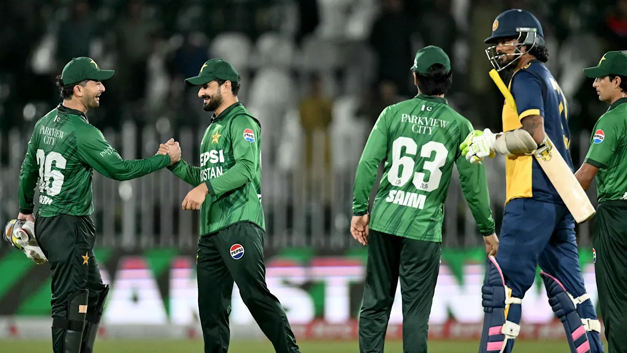 Maaz Sadaqat scored 96 as Pakistan recorded their highest home total in men's T20 internationals against Sri Lanka in Rawalpindi.
