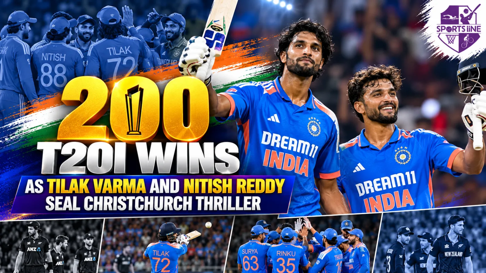 India celebrate their four-wicket win over New Zealand in the second T20I at Christchurch.