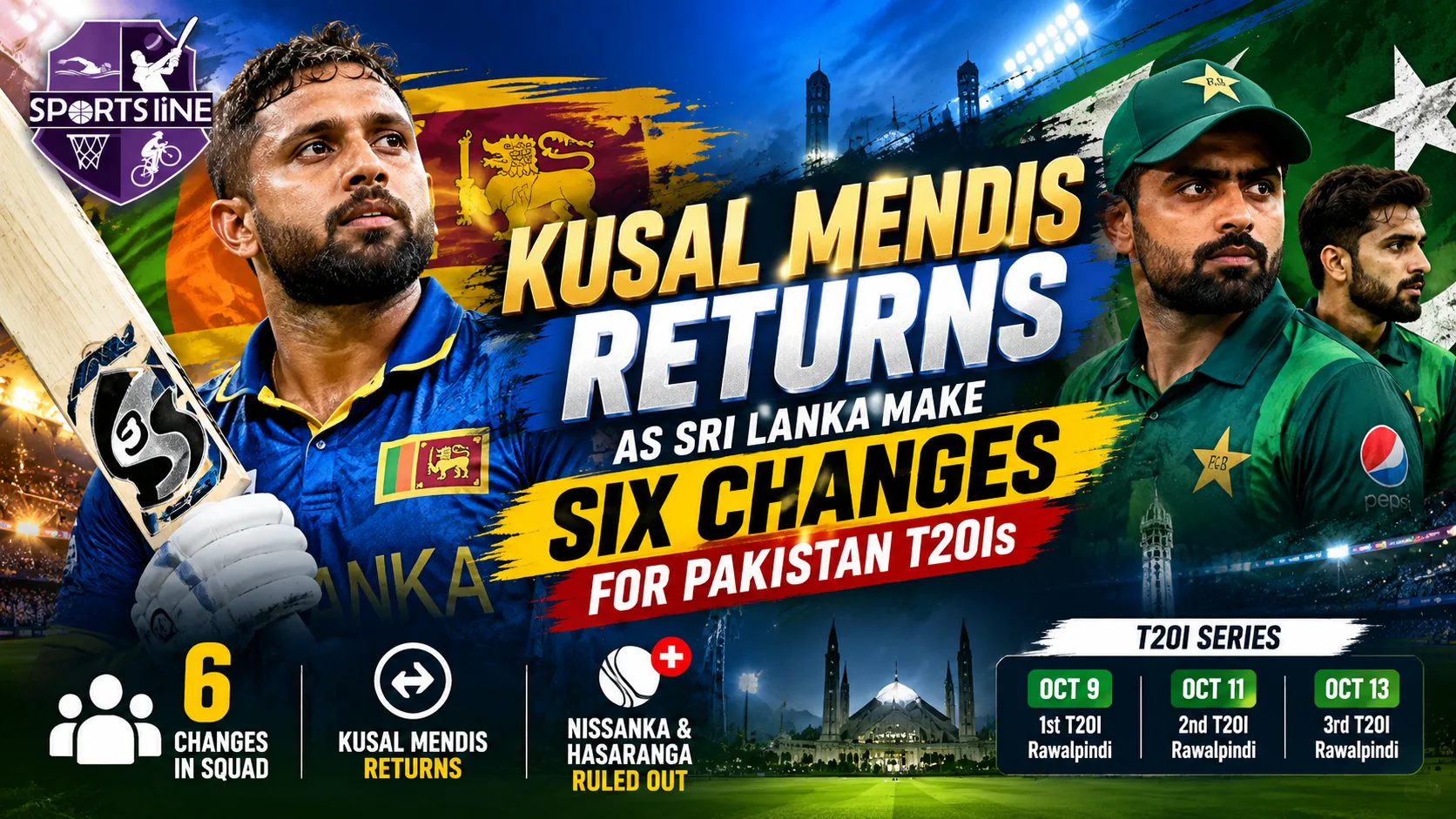 Kusal Mendis returns as Sri Lanka captain for the Pakistan T20I series. Check the six squad changes, injured players, full squad and match schedule.