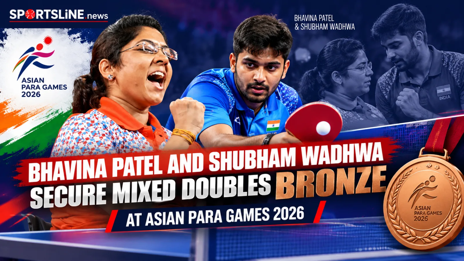 Bhavina Patel and Shubham Wadhwa represent India in mixed doubles para table tennis at the Aichi-Nagoya 2026 Asian Para Games.