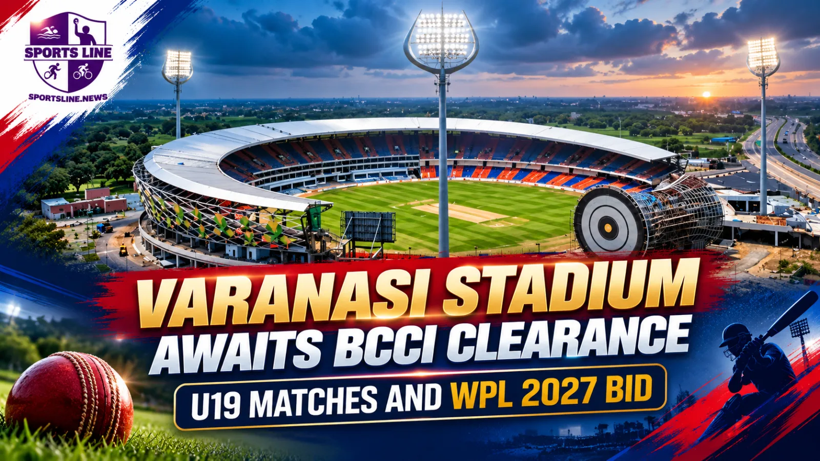 Varanasi’s new cricket stadium features trishul-shaped floodlights and a crescent-shaped roof as it awaits BCCI clearance.