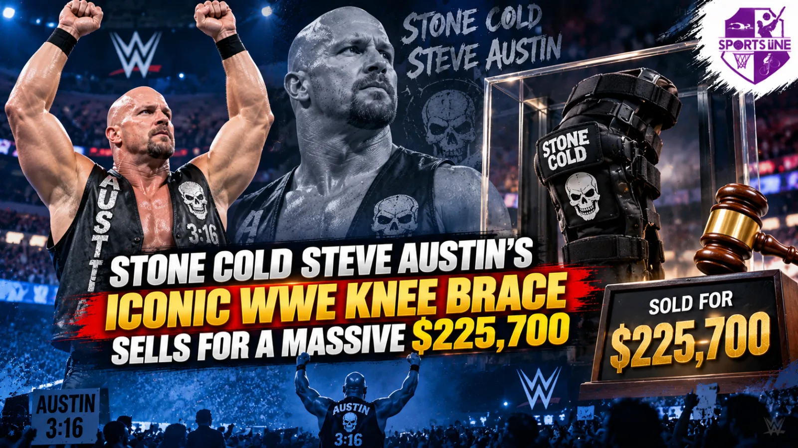 Stone Cold Steve Austin’s signed, match-worn knee brace sold for $225,700 at Heritage Auctions.
