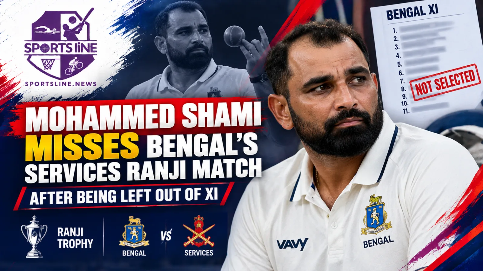Mohammed Shami during Bengal’s 2026-27 Ranji Trophy campaign; add a verified match photograph in the admin.