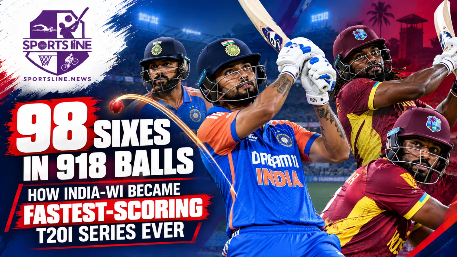India and West Indies batters have combined for 98 sixes in 918 balls during their ongoing T20I series. Photo credit: Needs verification.