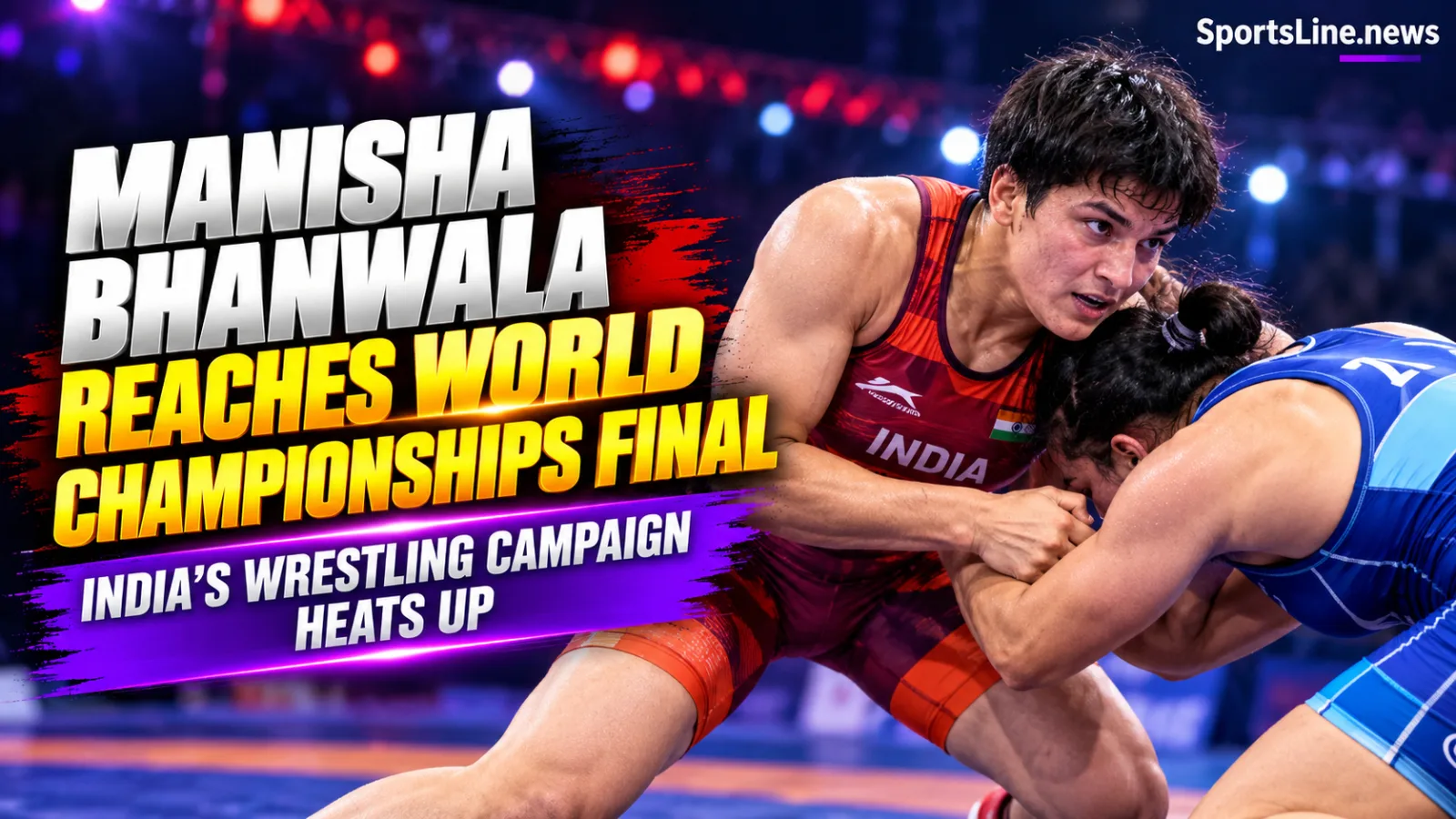 Manisha Bhanwala of India competing in the women’s freestyle 59kg category at the 2026 World Wrestling Championships in Astana.