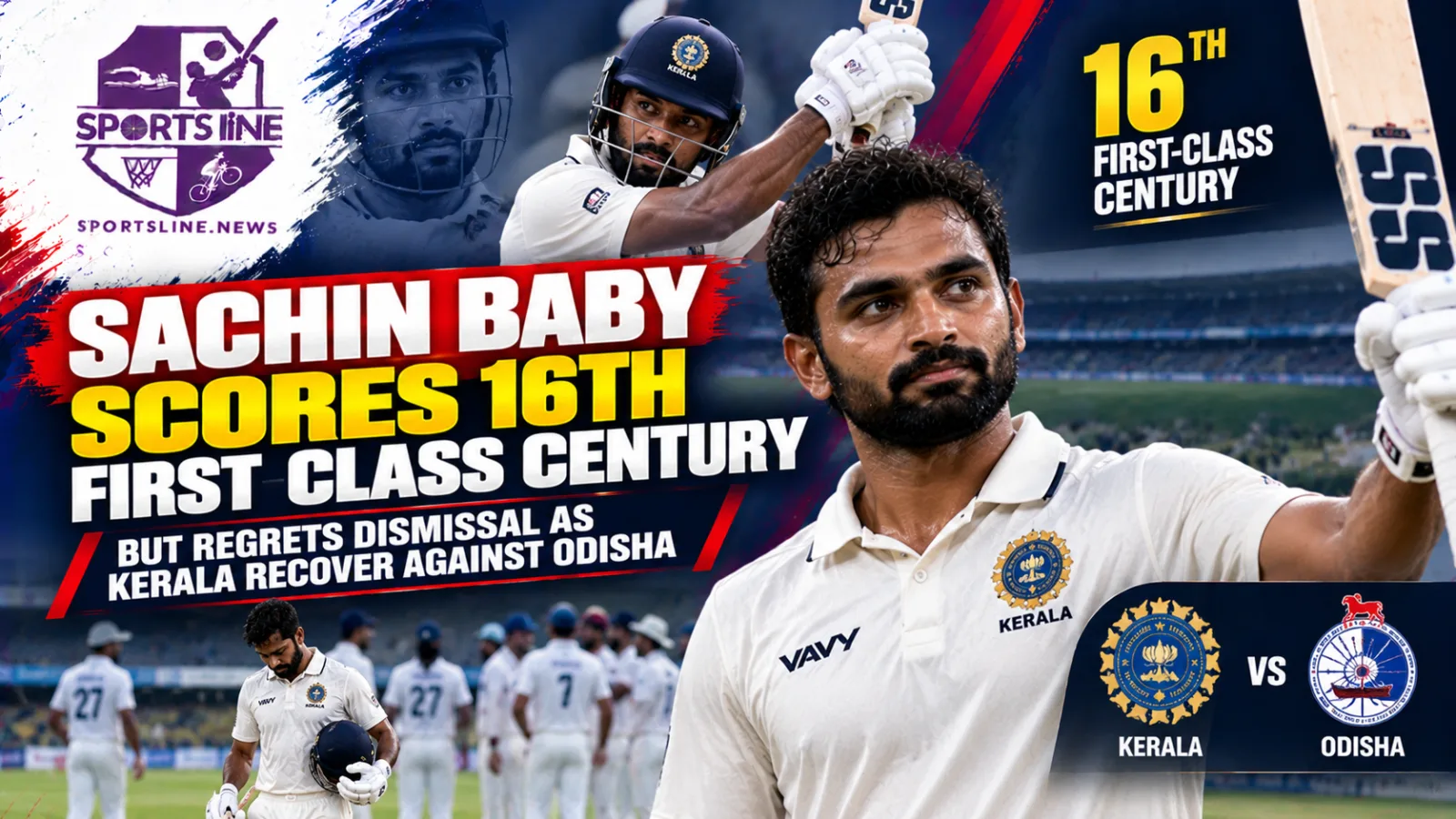 Sachin Baby celebrates his 16th first-class century for Kerala against Odisha in the Ranji Trophy.
