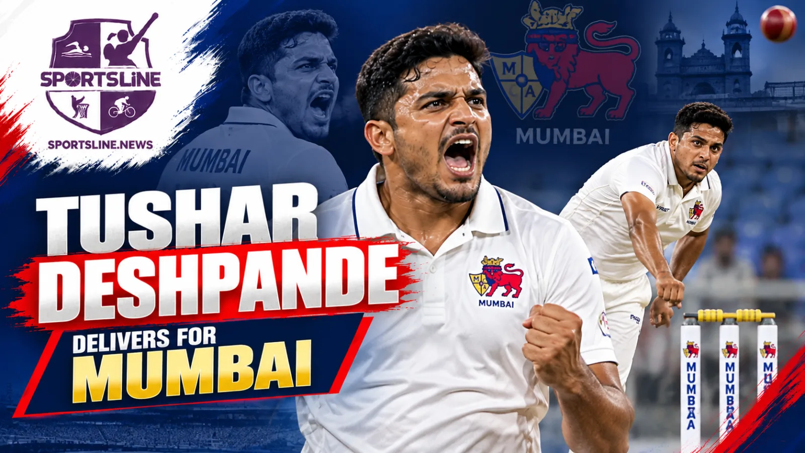 Tushar Deshpande celebrates his hat-trick during Mumbai’s Ranji Trophy match against Chandigarh.