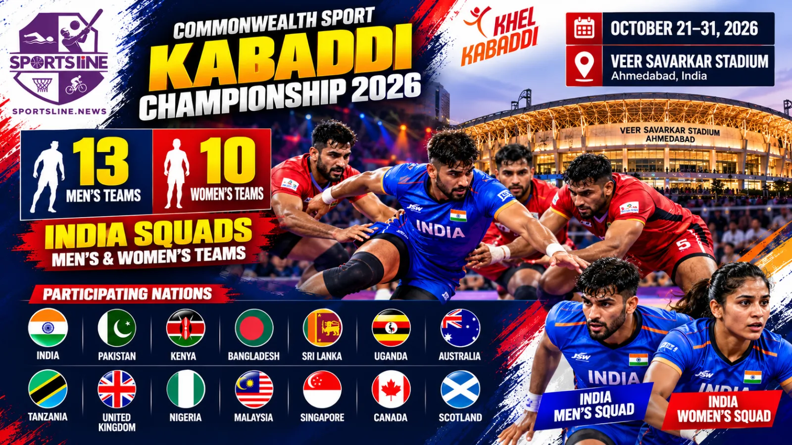 India’s men’s and women’s squads ahead of the inaugural Commonwealth Kabaddi Championship 2026 in Ahmedabad.