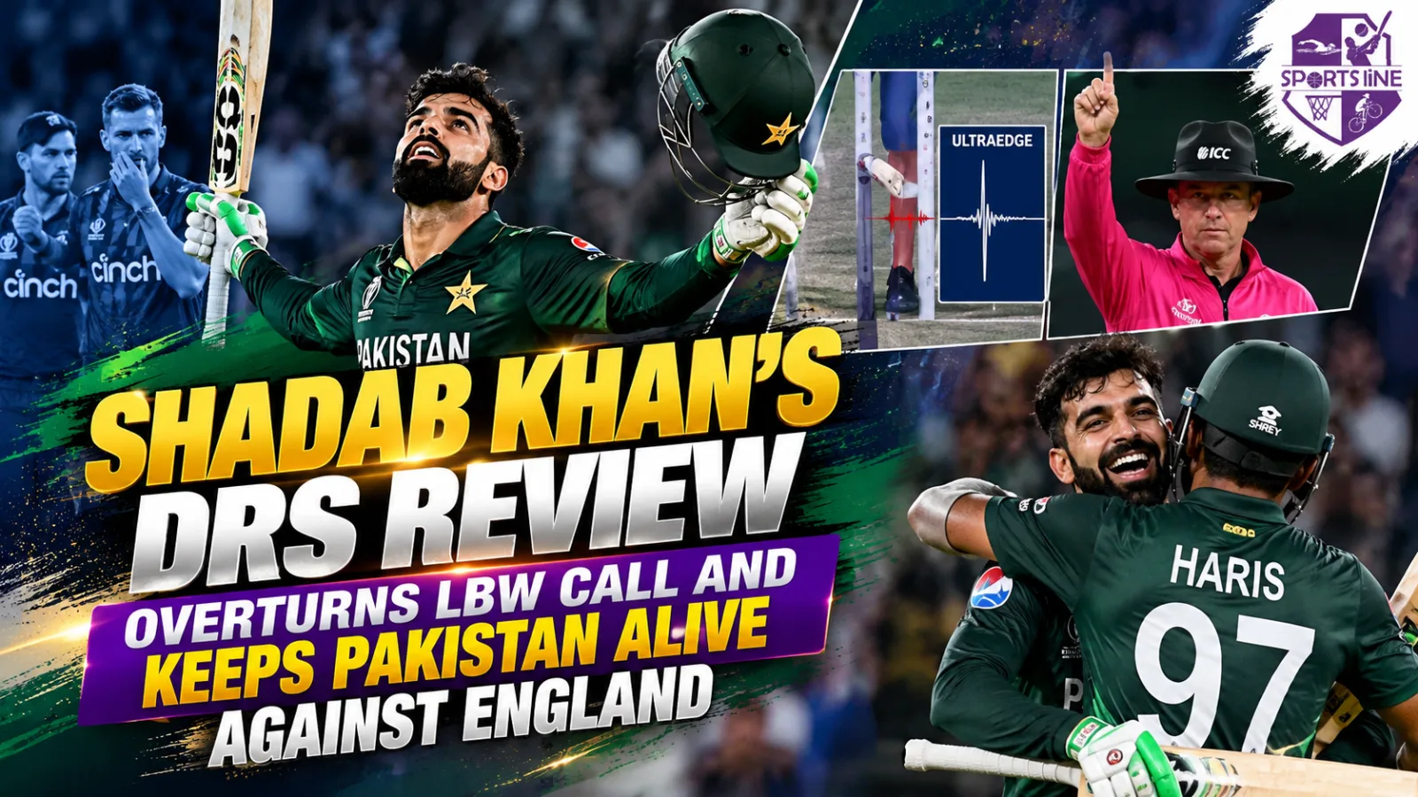 Shadab Khan celebrates after surviving an LBW decision on review during Pakistan’s ODI against England in Lahore.