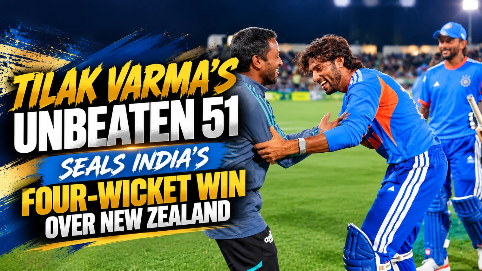 Tilak Varma celebrates his match-winning unbeaten 51 as India beat New Zealand in the second T20I in Christchurch.