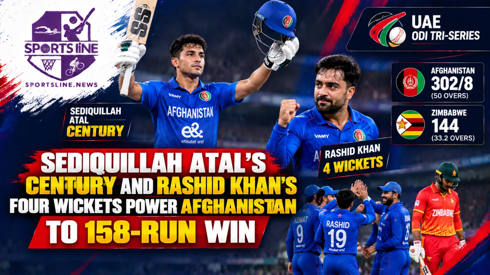 Sediqullah Atal celebrates his century for Afghanistan against Zimbabwe in the UAE ODI Tri-Series.