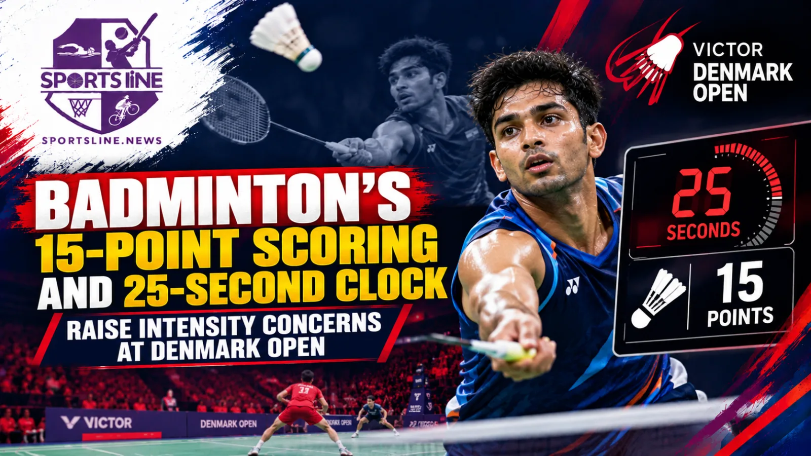 Players compete at the Denmark Open as badminton tests faster scoring and between-rally timing rules.