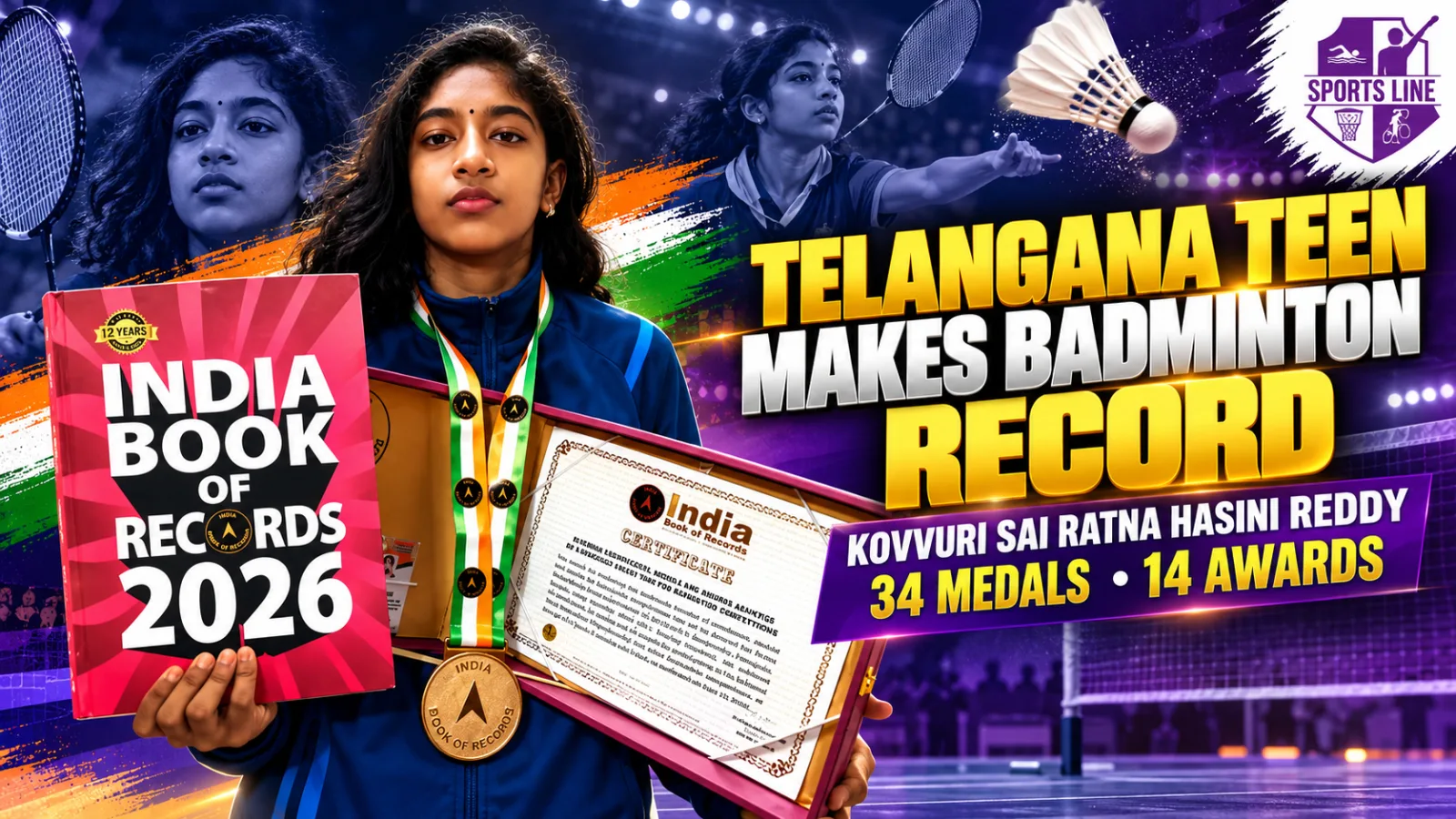 Kovvuri Sai Ratna Hasini Reddy, the Telangana teenager recognised by India Book of Records for her badminton competition achievements.