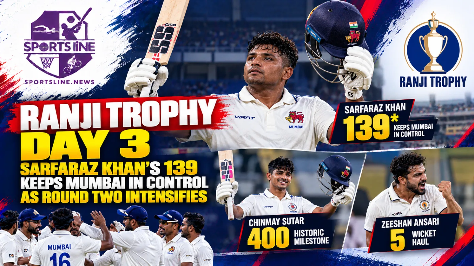 Sarfaraz Khan batting for Mumbai during the Ranji Trophy 2026-27 season.