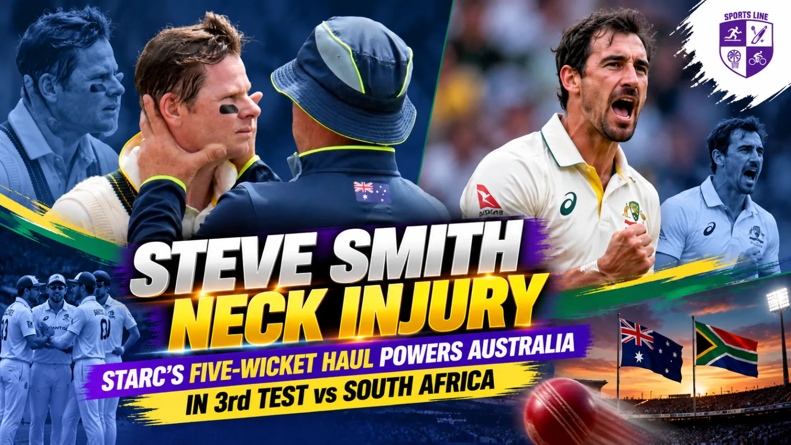 Steve Smith’s reported neck injury and Mitchell Starc’s five-wicket haul were major talking points in the Australia–South Africa third Test.