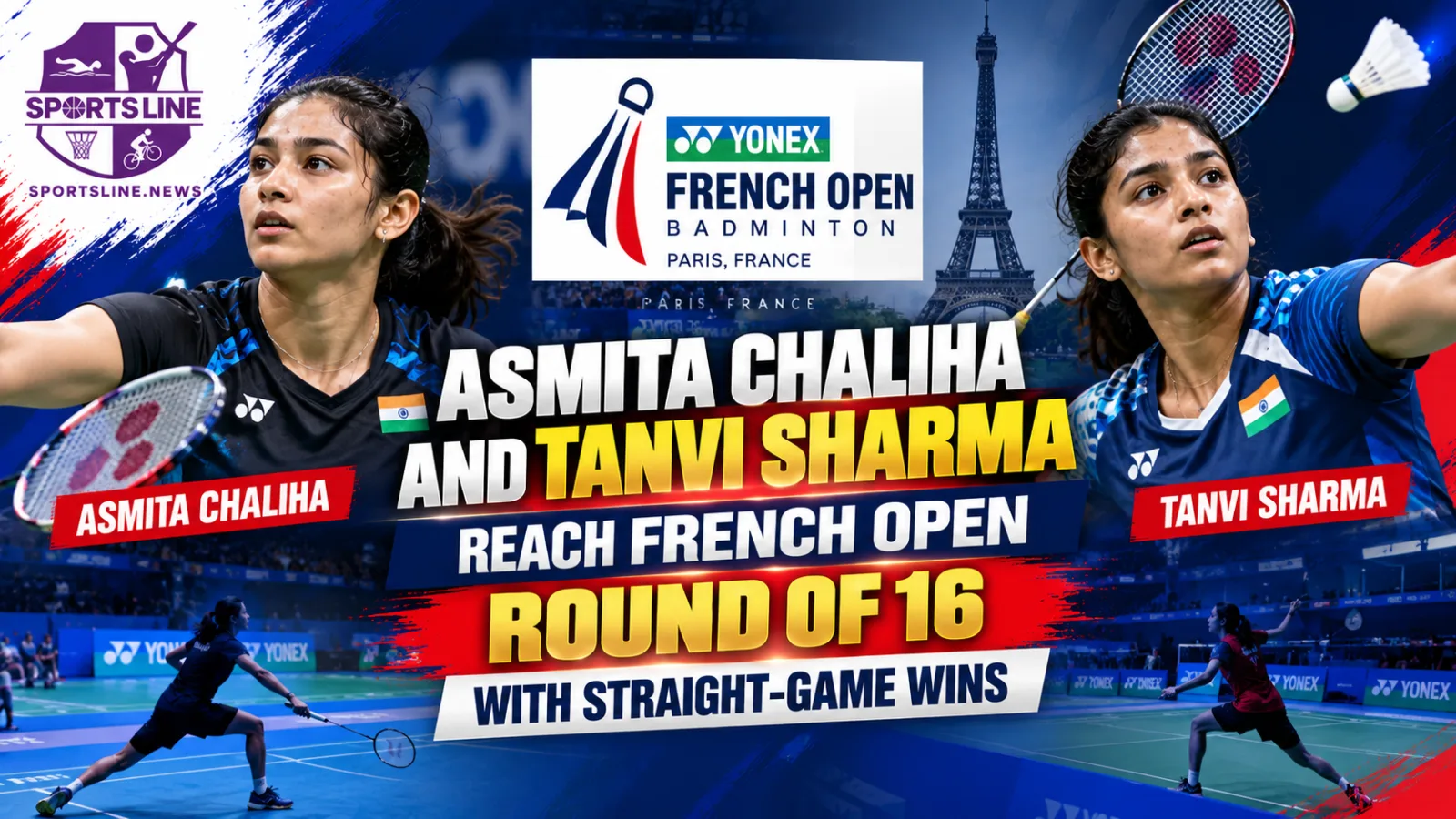 Asmita Chaliha and Tanvi Sharma advanced to the women’s singles round of 16 at the French Open on October 20, 2026.