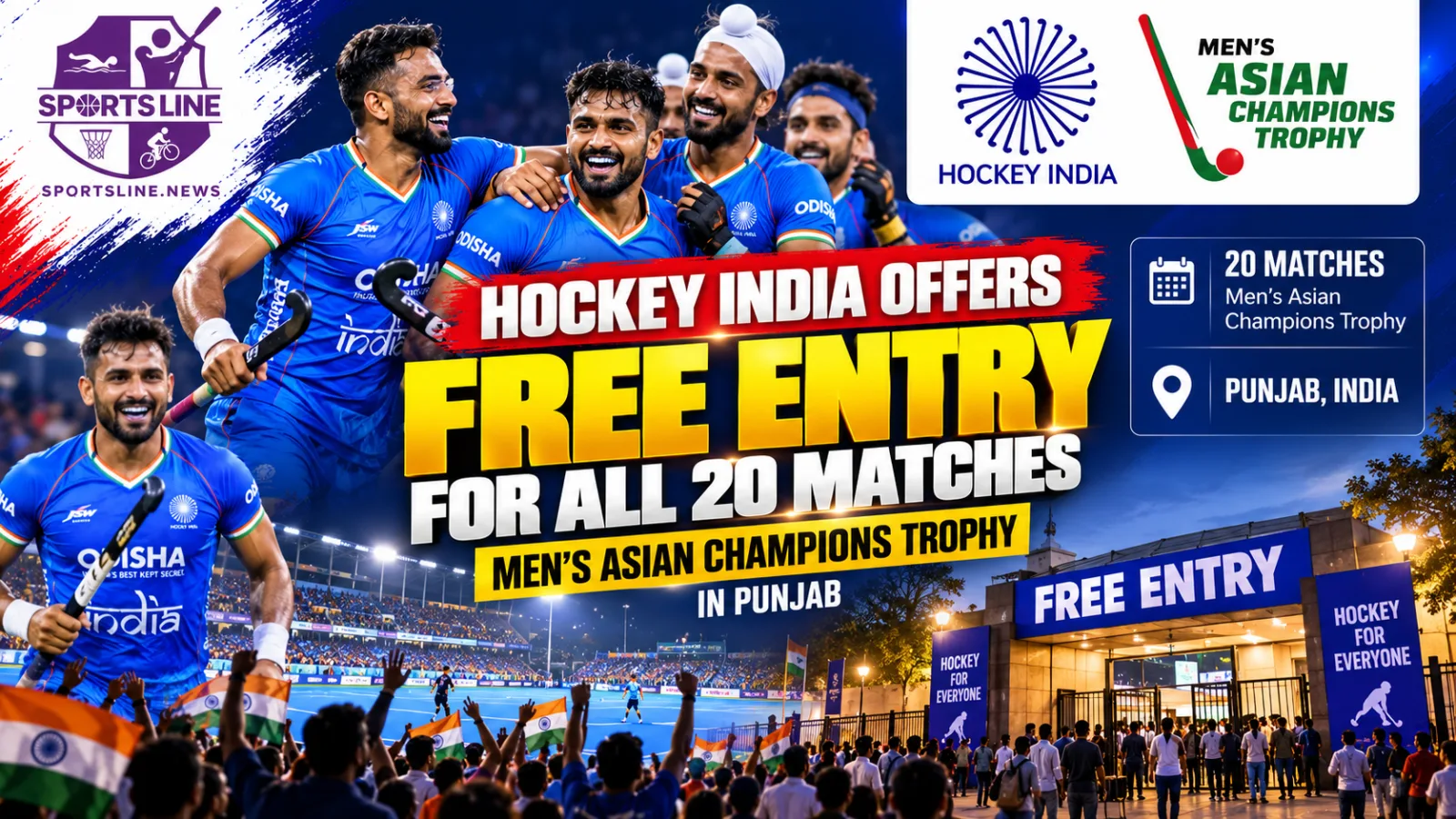 Hockey India has announced free spectator entry for the Men’s Hero Asian Champions Trophy Punjab 2026.