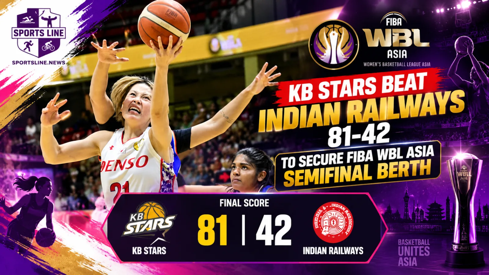 Cheongju KB Stars defeated Indian Railways 81-42 to secure a semifinal place at the FIBA Women’s Basketball League Asia 2026 in Bengaluru.