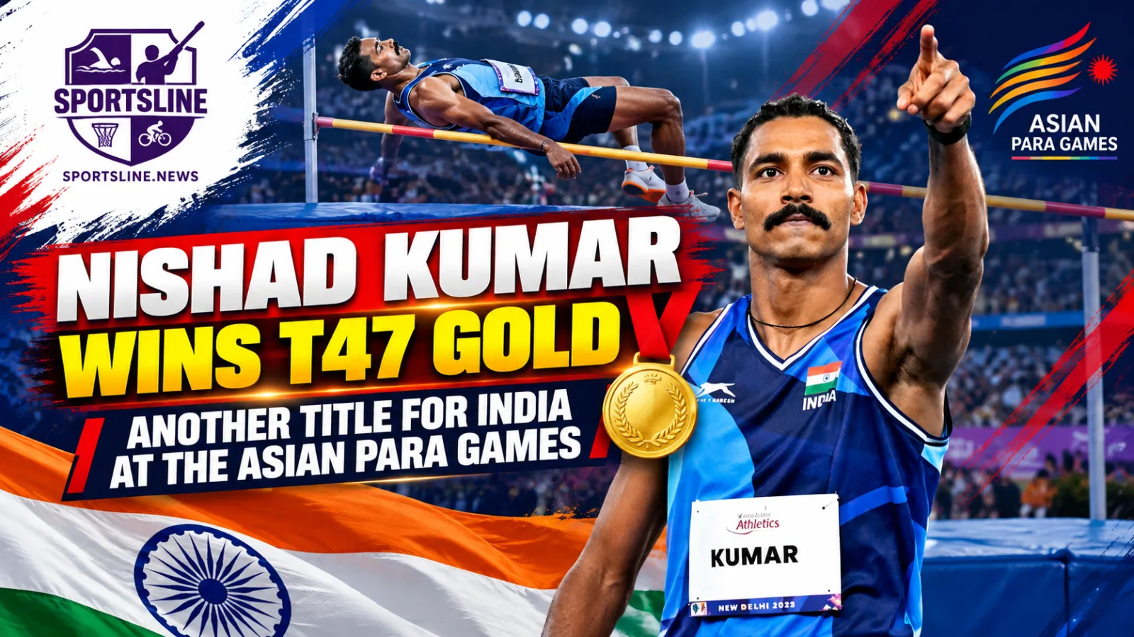 Nishad Kumar after winning men’s long jump T47 gold at the Aichi-Nagoya 2026 Asian Para Games.