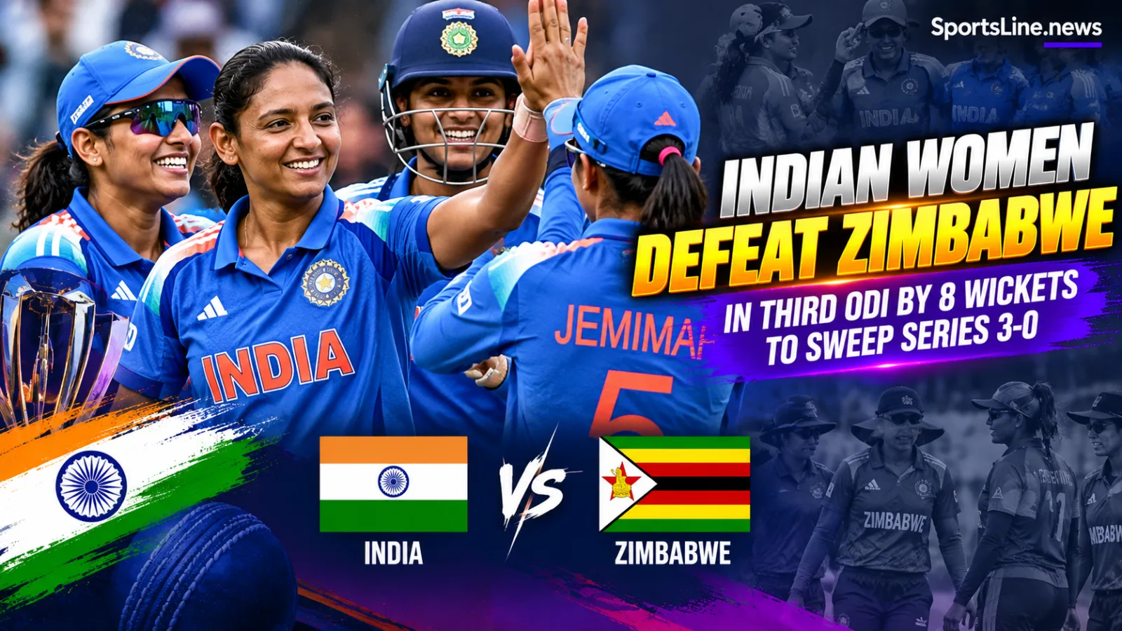 Vaishnavi Sharma’s maiden ODI five-wicket haul helped India complete a 3-0 series sweep over Zimbabwe.
