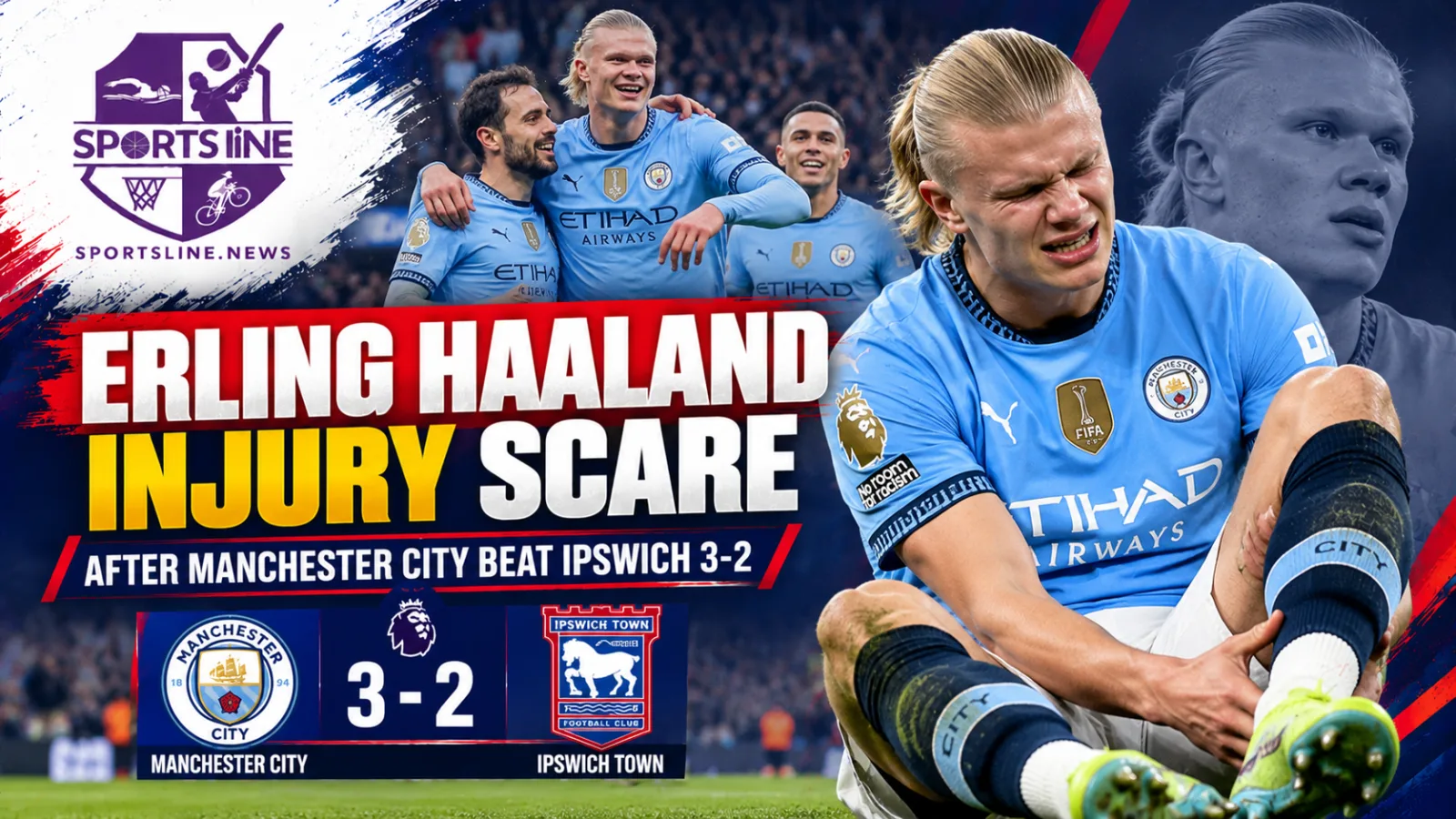 Erling Haaland limps off after Manchester City’s Premier League match against Ipswich Town on October 17, 2026.
