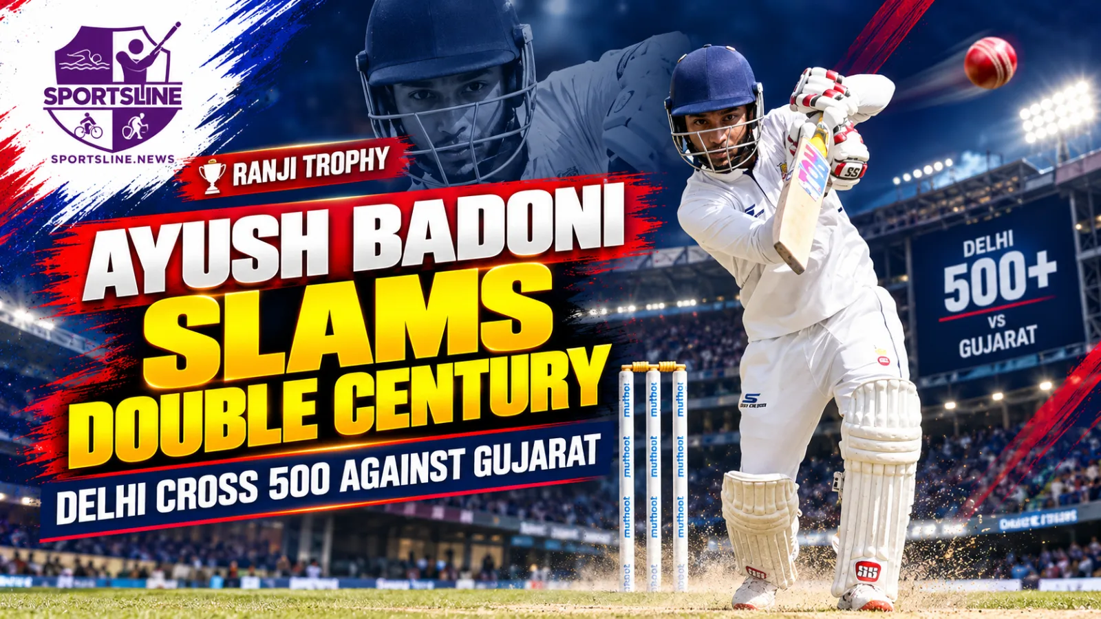 Delhi captain Ayush Badoni batting during the Ranji Trophy match against Gujarat.