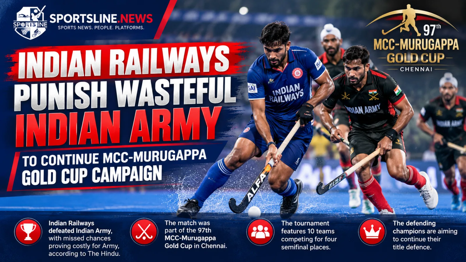 Indian Railways faced Indian Army in the 97th MCC-Murugappa Gold Cup hockey tournament in Chennai.