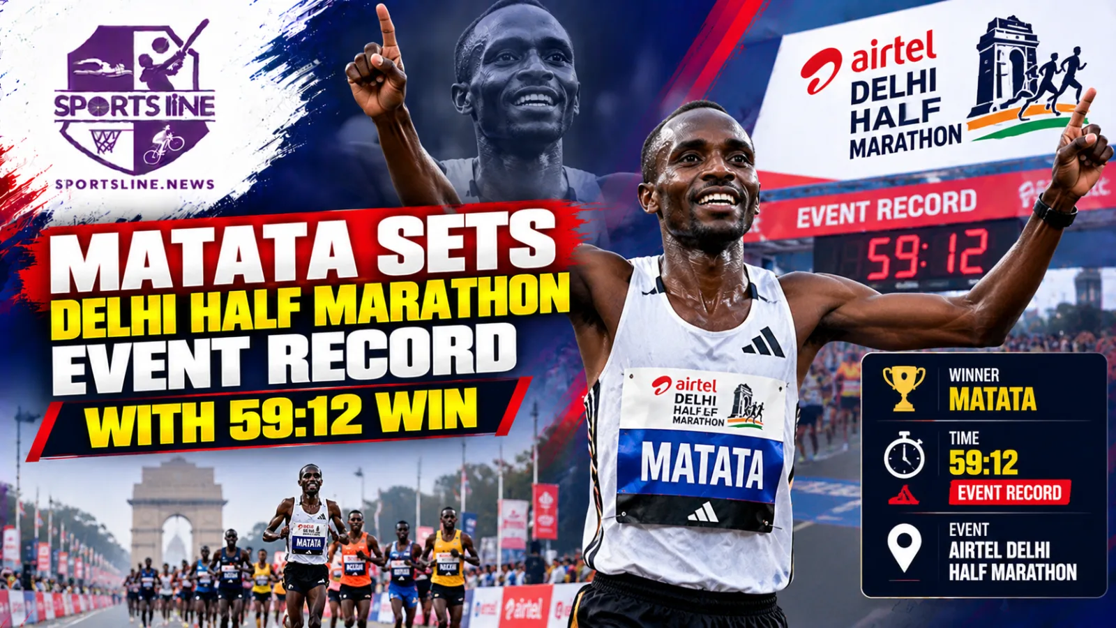 Alex Matata sets a new event record at the Delhi Half Marathon.