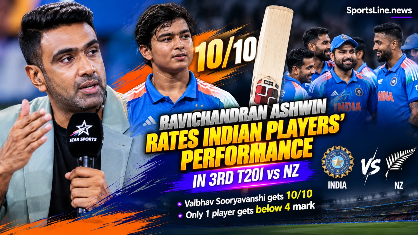 Vaibhav Sooryavanshi and Abhishek Sharma earned perfect 10s from Ravichandran Ashwin after India’s third T20I win over New Zealand.