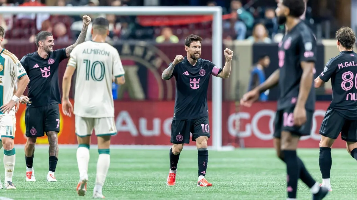 Lionel Messi celebrates after scoring for Inter Miami against Atlanta United in their MLS match on October 17, 2026.
