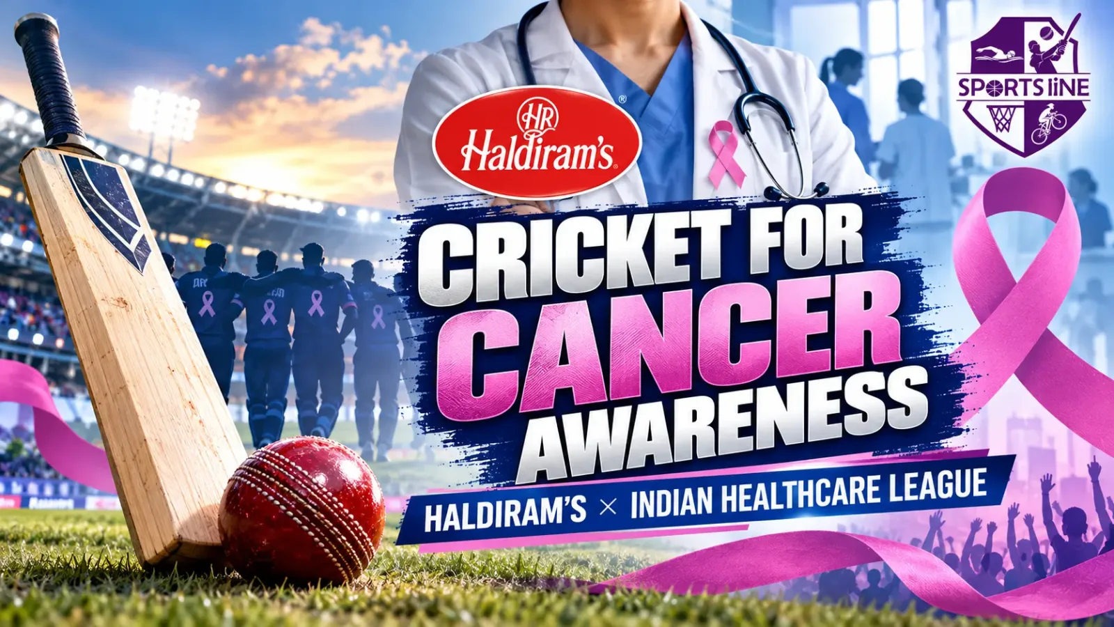 Illustrative graphic representing the reported Haldiram’s and Indian Healthcare League partnership to promote cancer awareness through cricket.