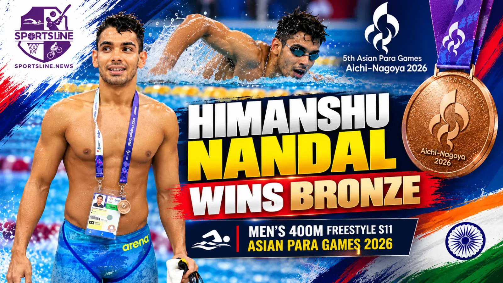 Himanshu Nandal won bronze in the men’s 400m freestyle S11 at the Aichi-Nagoya 2026 Asian Para Games.